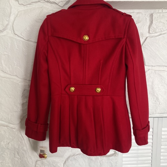 INC International Concepts Red Wool Coat XS Collar details +gold buttons pockets - Picture 2 of 16